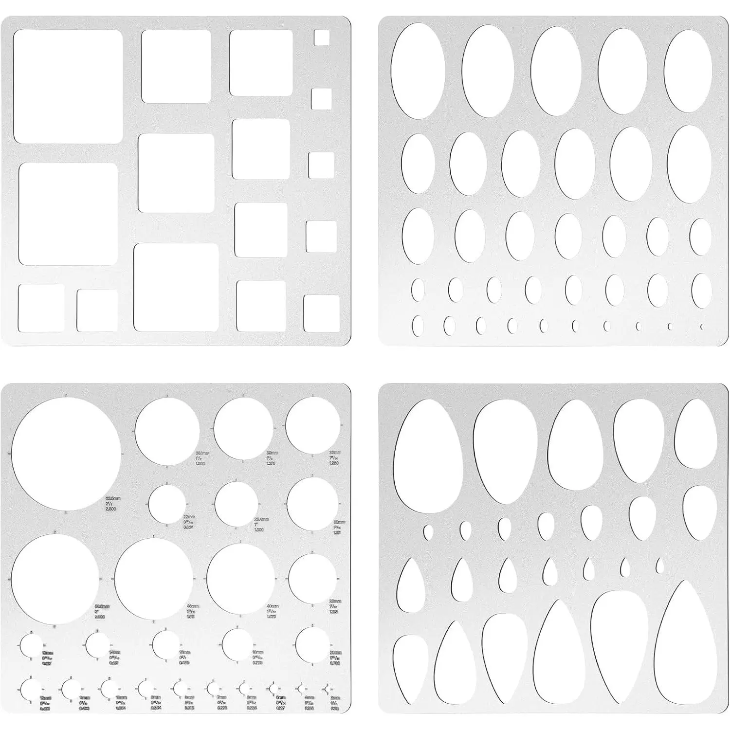 4 count Metal Geometric Stencils Set Circle Ellipse Square Teardrop Templates for Drafting Round Stencil  Making Art Oval Tool Metric Ruler for Office and DIY Bracelets Earrings Craft