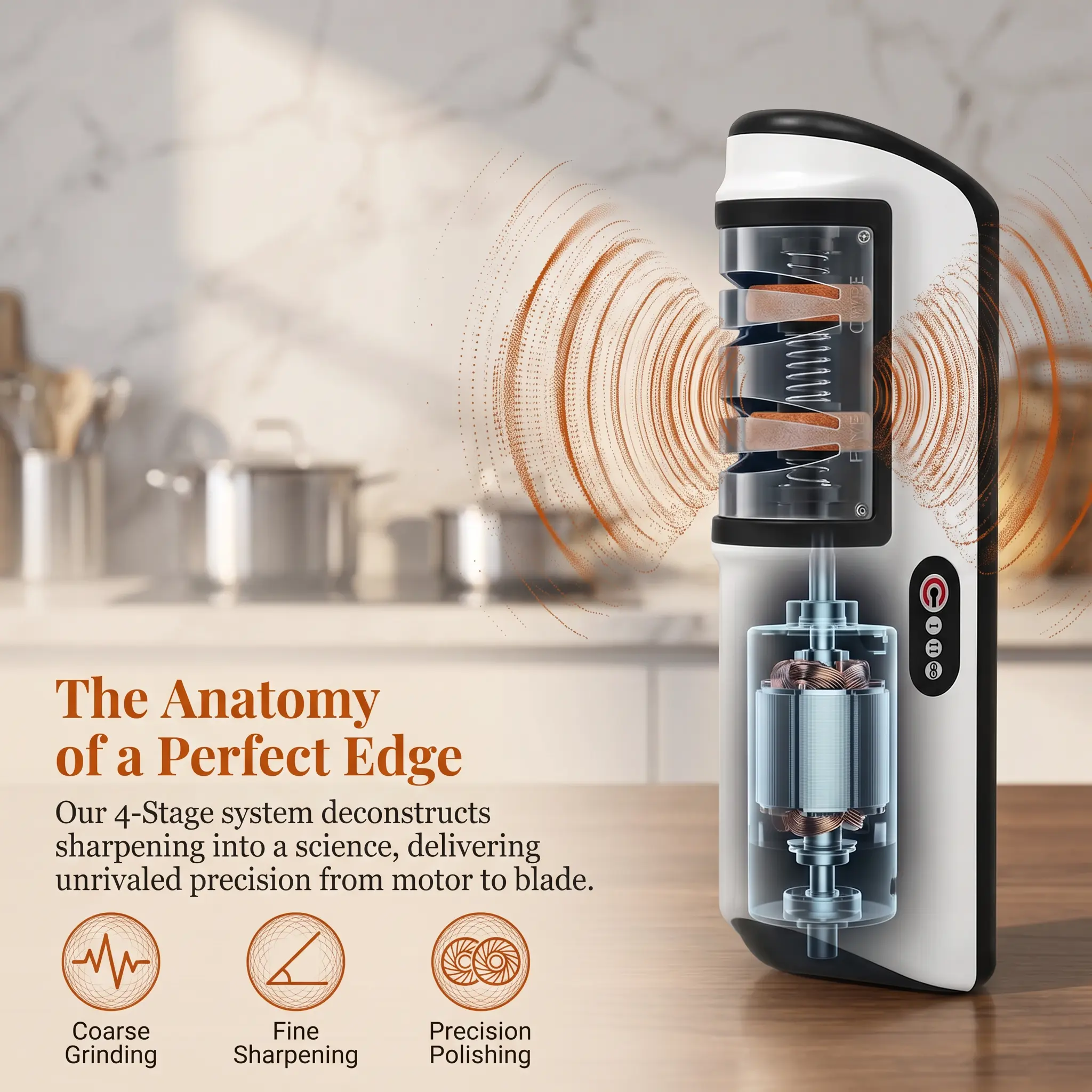 4-Stage Electric Knife Sharpener, Professional Kitchen Blade Sharpening System, Fast Accurate Blade Restoration Tool for Household Use, Suitable for Stainless Steel Knives & Daily Cooking Knives