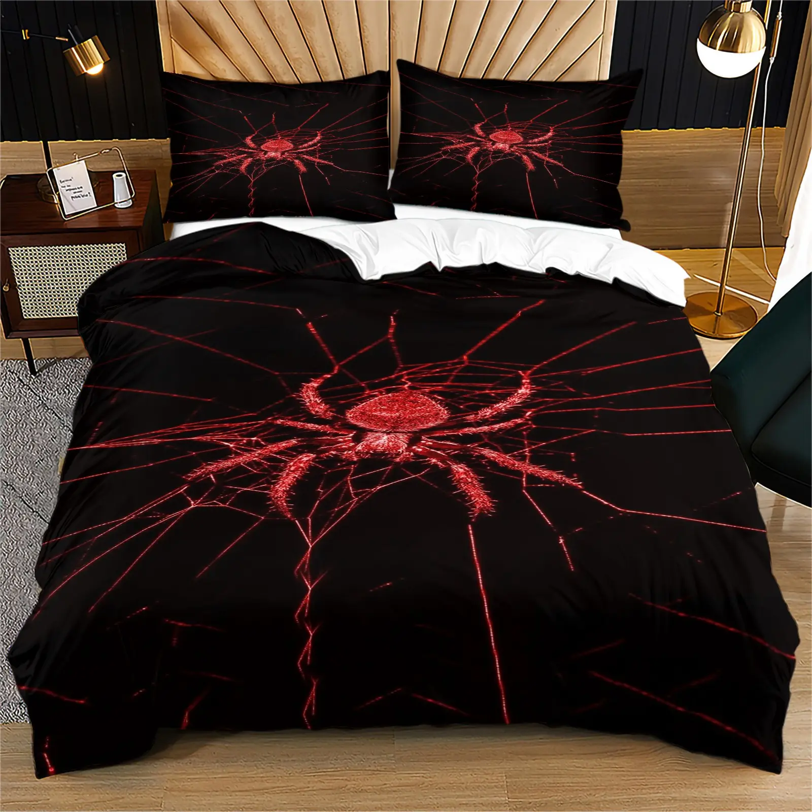 Spider print pattern soft and durable bedding duvet cover set, including 1 duvet cover and 1 or 2 pillowcases, without a core or pillow, suitable for children or adults as gifts, modern style fashionable bedroom bed decoration