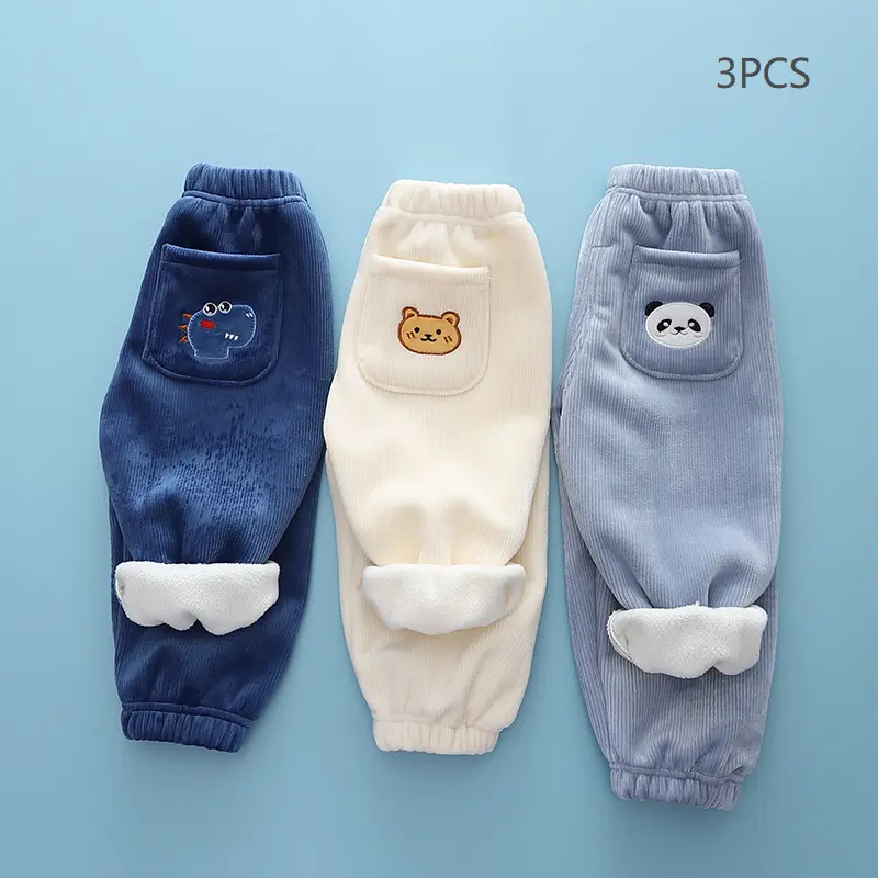 [3pcs] Kids' Corduroy Fleece-Lined Winter Trousers - Toddlers Athletic Look Thick Warm Bottoms for Boys & Girls, Outdoor Autumn Wear