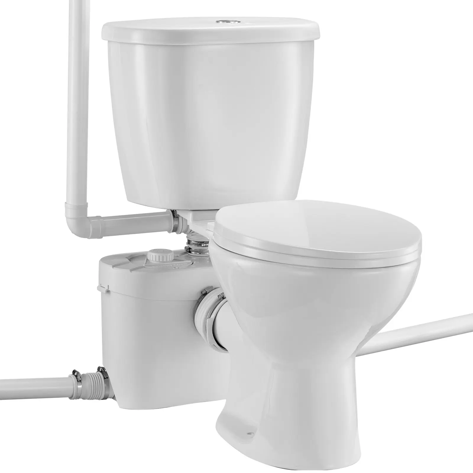 VEVOR Macerating Toilet System with Powerful 700W Macerator Pump, Rear Discharge and Upflush Toilet For Basement, Dual Flush Water Disposal, Macerating Toilet System Kit with 3-Inlet, Space Saving