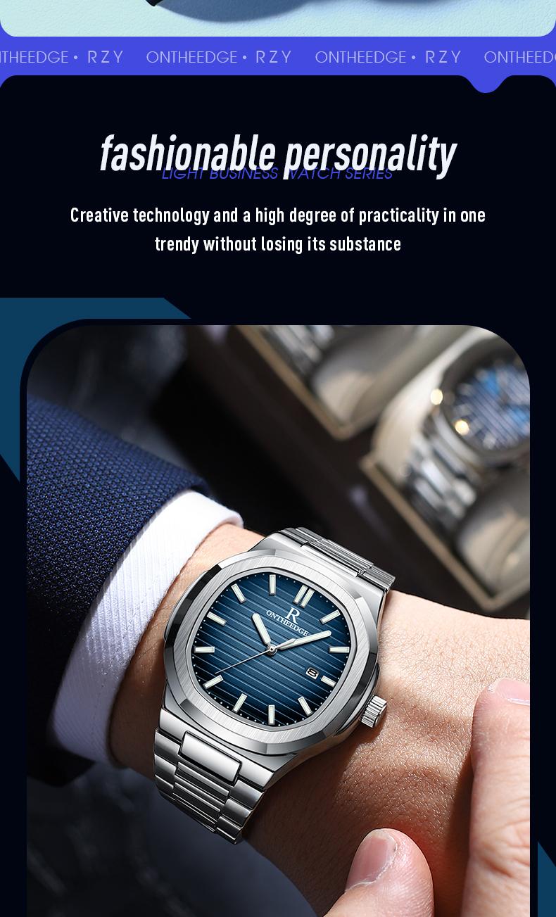 Men's Luxury Square Blue Dial Quartz Watch - Stainless Steel Wristwatch with Date, Luminous Hands, Waterproof, Classic Business Casual Dress Watch, Perfect Gift for Husband Dad