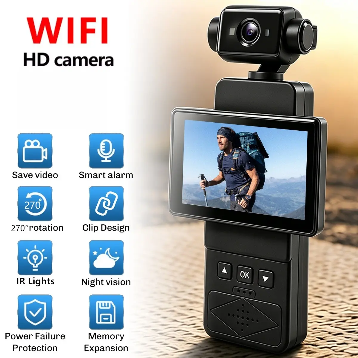 Action Camera, HD Video Recording, 270° Rotatable Lens, 90° Adjustable Screen,Back Clip Portable Design, Loop Recording, For Biking Outdoor Sports Vlogging, Vlogging Cameras, Pocket Wearable Cam