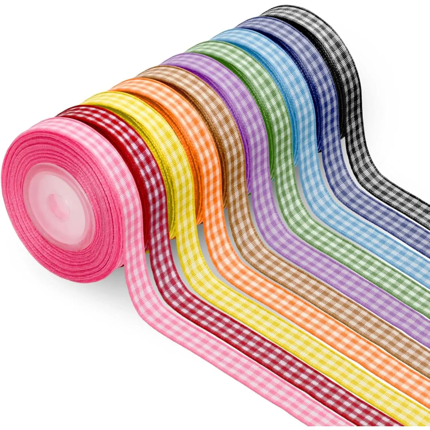 10 Color 100 Yards Gingham Ribbon Variety Pack 3/8" X 10 Yards/Roll Spring Easter   Ribbon Set for  Wrapping Crafts Bows Hair Bows Holiday Decoration