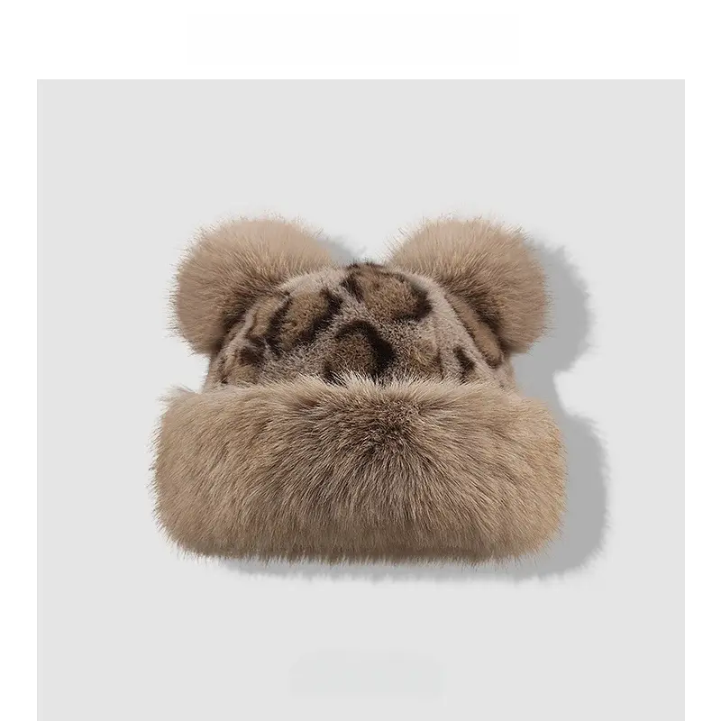 Plush Faux Lambswool Fur Teddy Hat Embroidered Heart Tall Ears Adjustable Cap Fuzzy Bear Hat Unisex Fluffy Faux Fur Animal Critter Cap  main image 2
