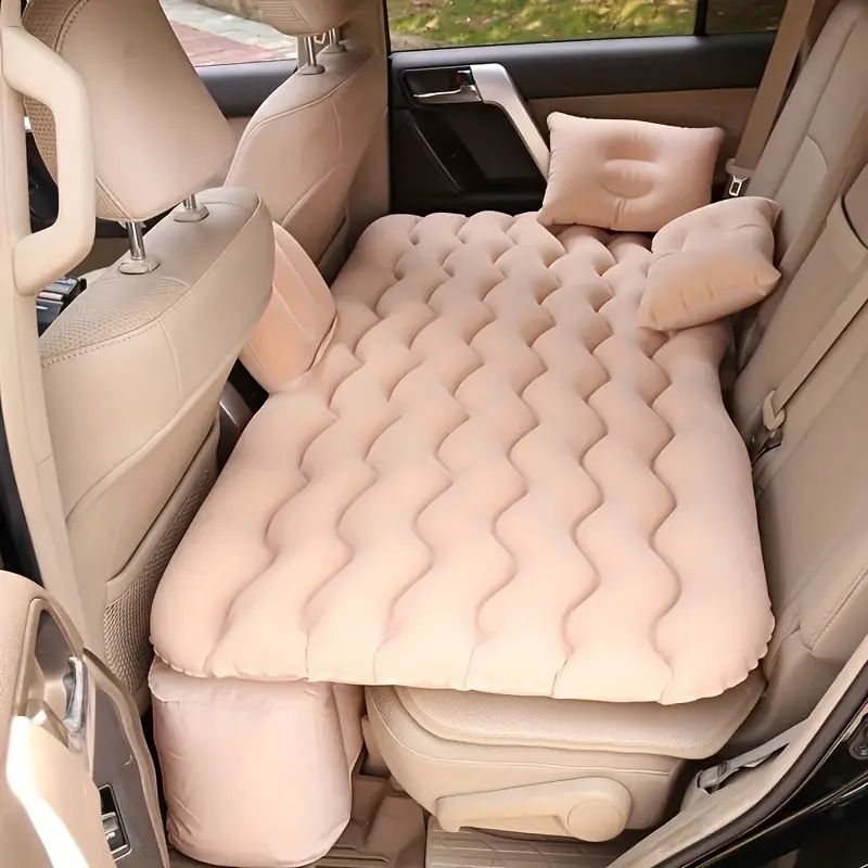 Deluxe Flocked PVC Inflatable Mattress for Car Backseat - Double-Layer, Easy Seal with 2 Pillows & Footrest, Includes Storage Bag - Perfect for Travel & Camping, Air Mattress, Inflation Nozzle, Good Sealing