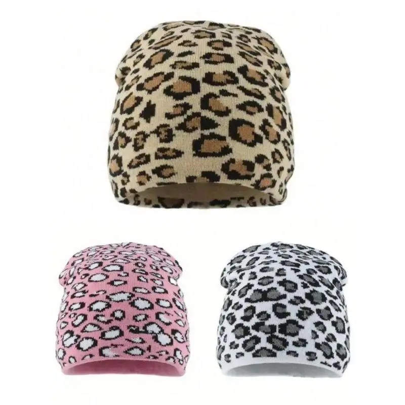 Unisex Boho Street Acrylic Knit Beanie - Vintage Jacquard Animal & Cheetah Print, Thick Fabric 1-Size Fall Winter Warm Sports Outdoor Headgear Accessory, Animal Print