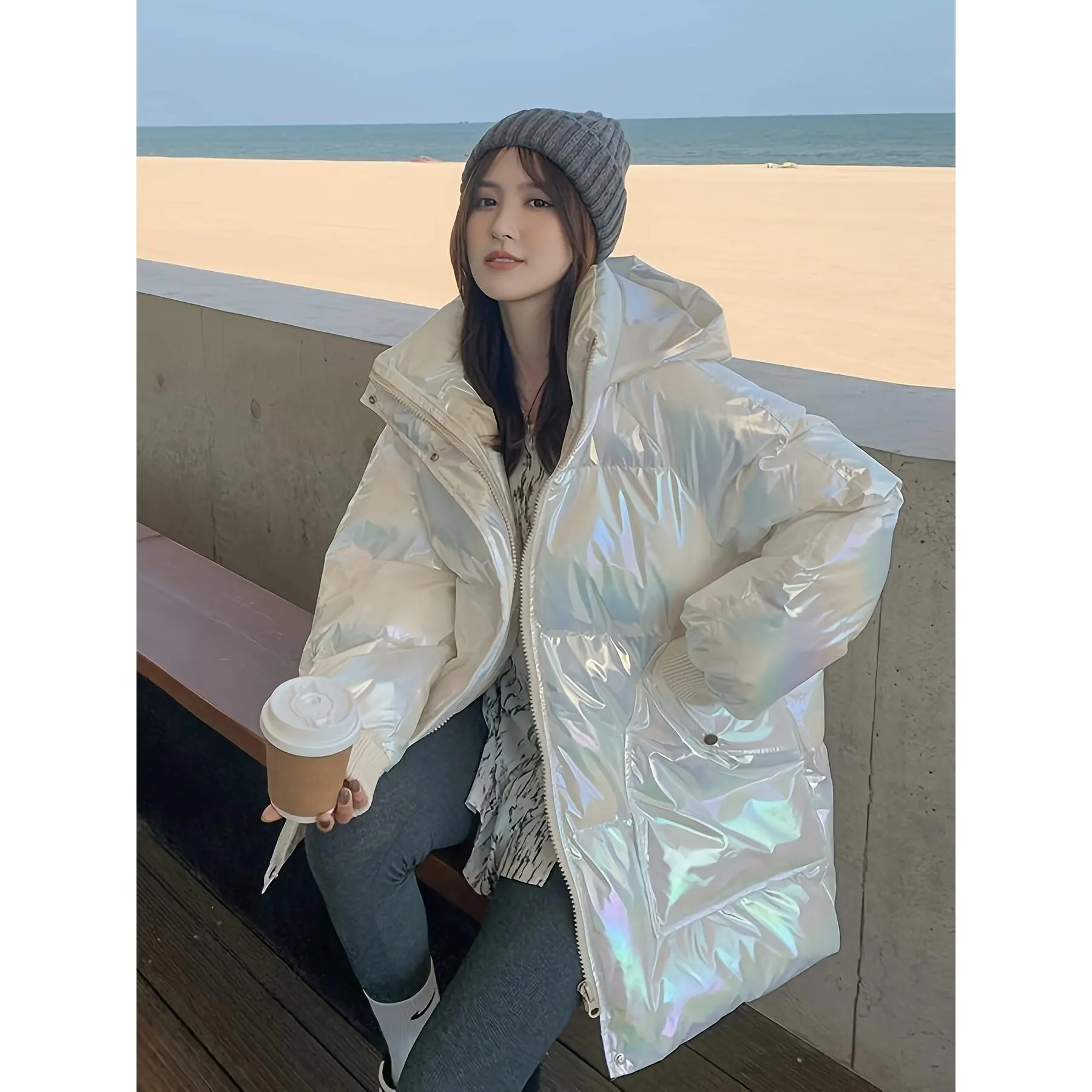 Vibrant White Puffer Jacket Winter Warm Coat Women'S Jacket