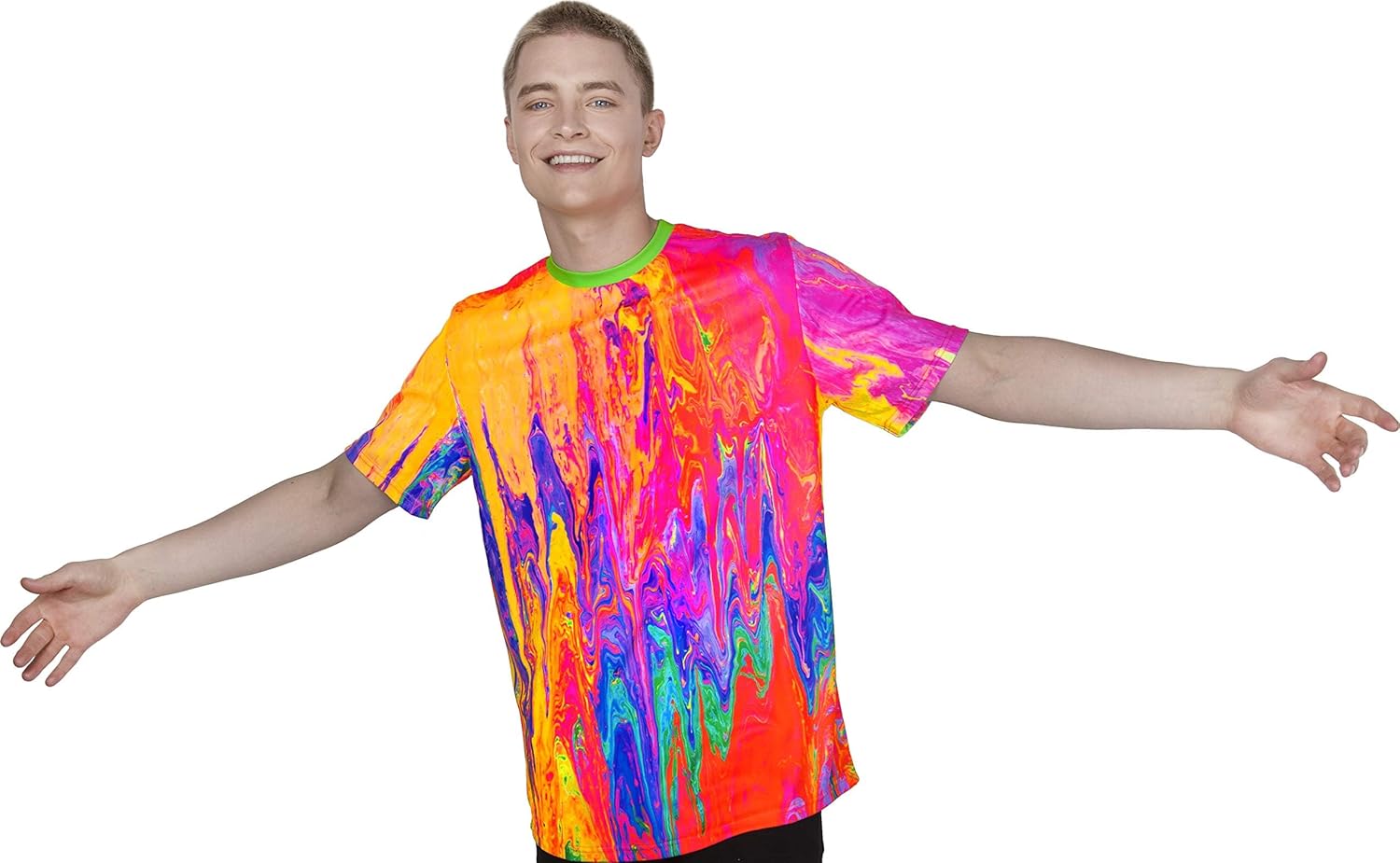 Neon Glow Blacklight UV Reactive Party Rave Handmade Art Tee Sport Top Workout Shirt Women Unisex Men Design T-Shirt