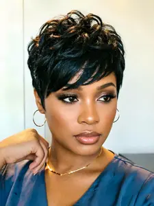 Short Pixie Cut Wigs with Bangs, Natural Color Human Hair Wigs, Full Machine Made, Stylish Hairstyles for Women
