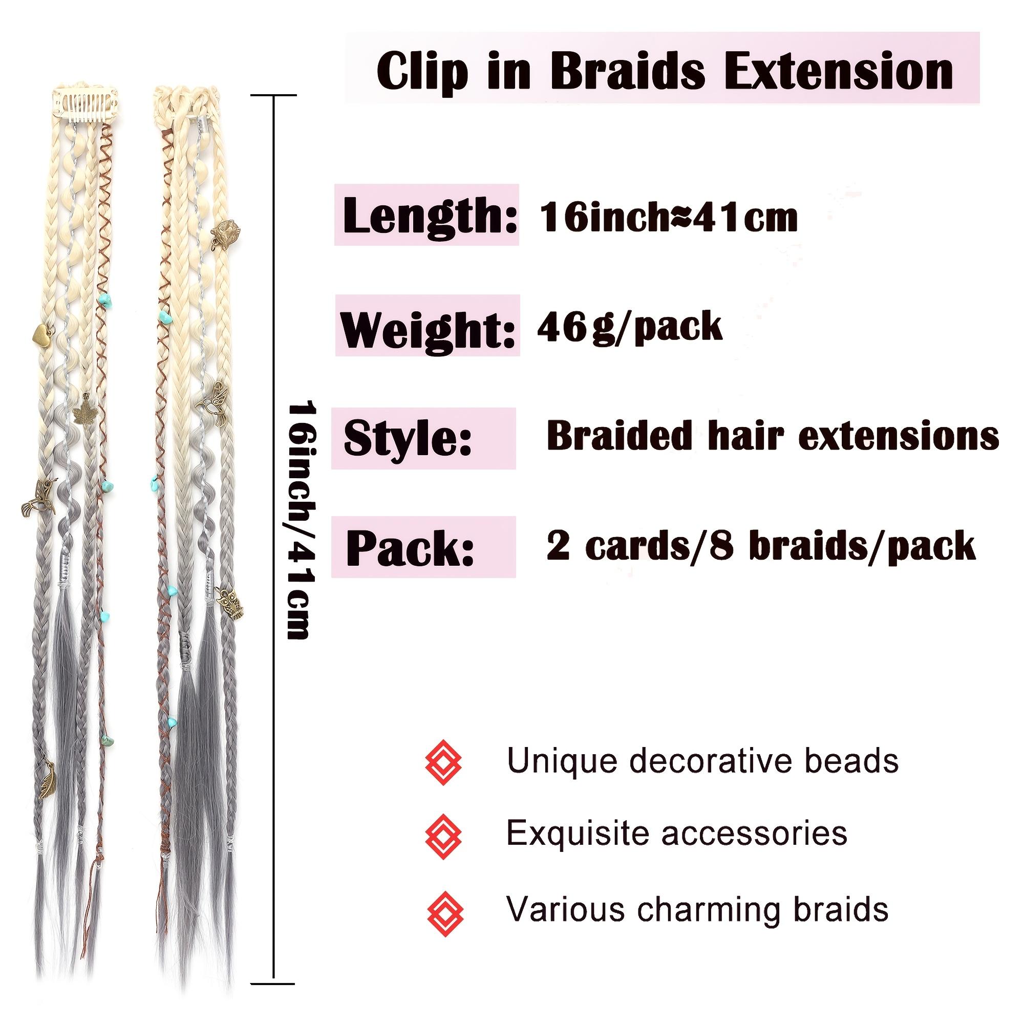 Hand-woven bohemian style 20inch clip-in braid extensions, bohemian dreadlocks paired with everyday wear beads and exquisite accessories, synthetic braided hair for women