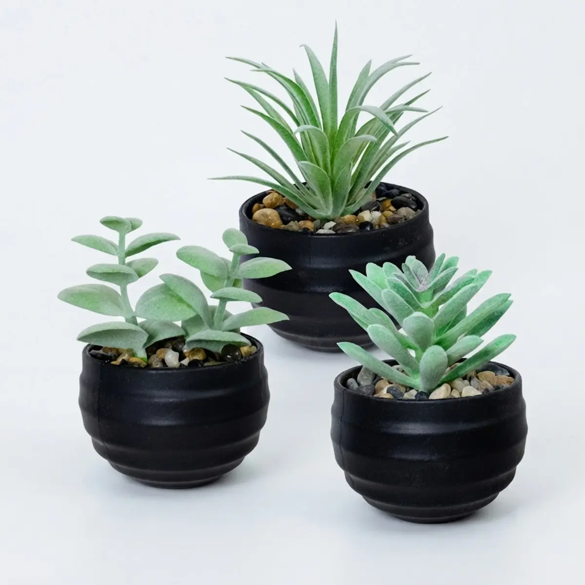 3pcs Mini Artificial Succulent Potted Plants—cute, Small Artificial Greenery in Black-striped Pots,Perfect for Indoor/outdoor Home and Office Decor,Christmas and Halloween Decorations, Fake Plant Decoration, Faux Greenery Plants
