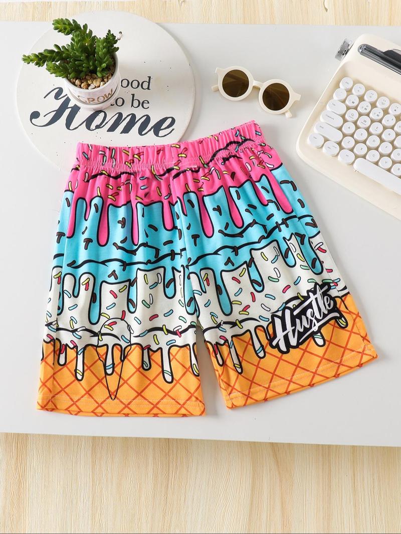 Boy's Ethnic Pattern Shorts, Casual Elastic Waist Beach Shorts for Summer, Kids Bottoms for Daily Wear