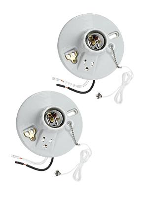 Lamp holder with grounding socket, ceramic zipper fixture, E26/E27 base, pack of 2, UL certified