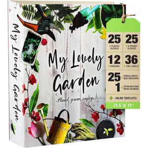 Garden Journal, 3 Ring Full Page 8.5x11" Binder. Seed Packet Organizer Kit,  Planner & Almanac & Notebook for Gardeners and Farmers