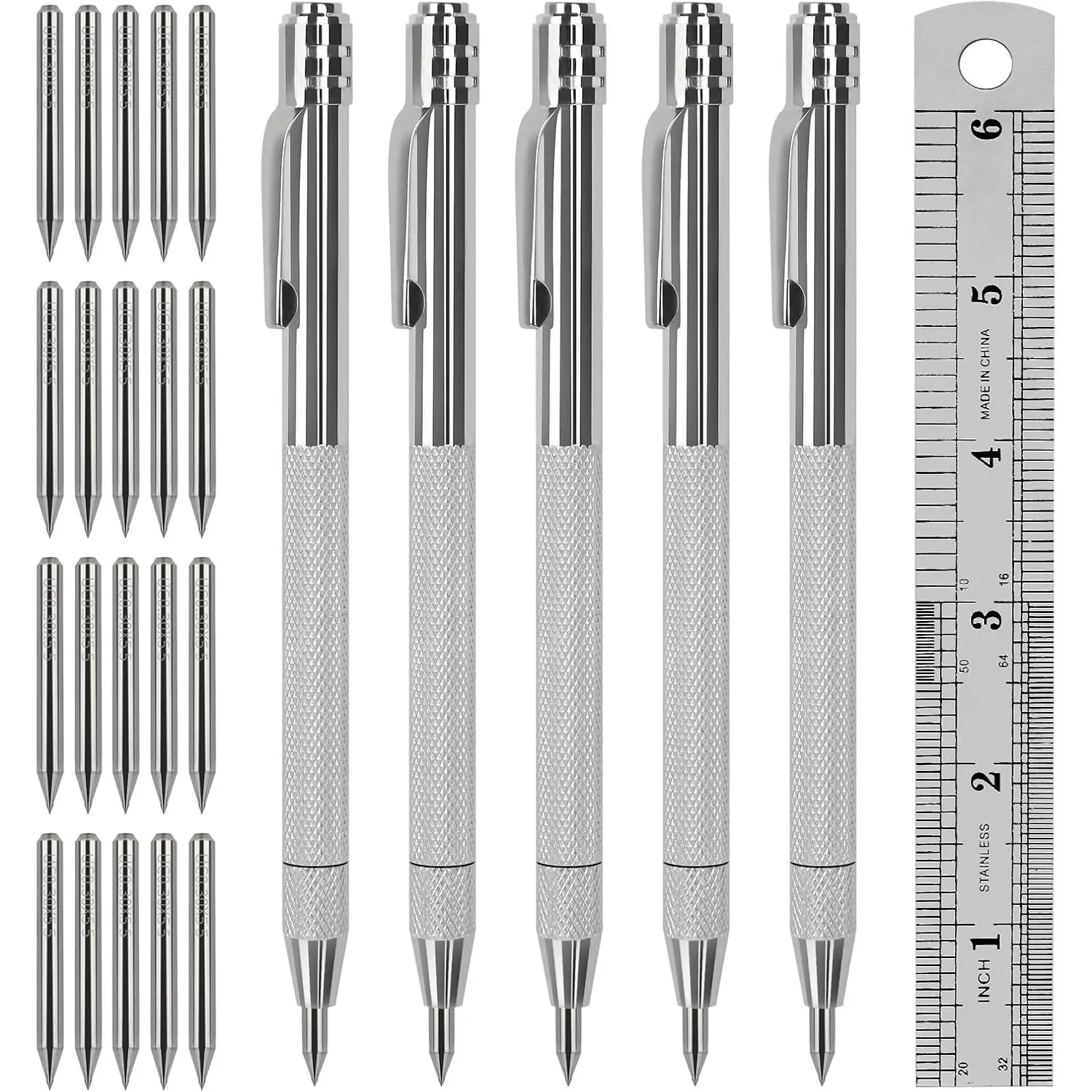 5 Pack Tungsten Carbide Scribe Pen with  & 20  Tips, Scriber Marking Tool with Knurled  Handle, Metal Engraving Pen for , Metal, Glass, Plastic