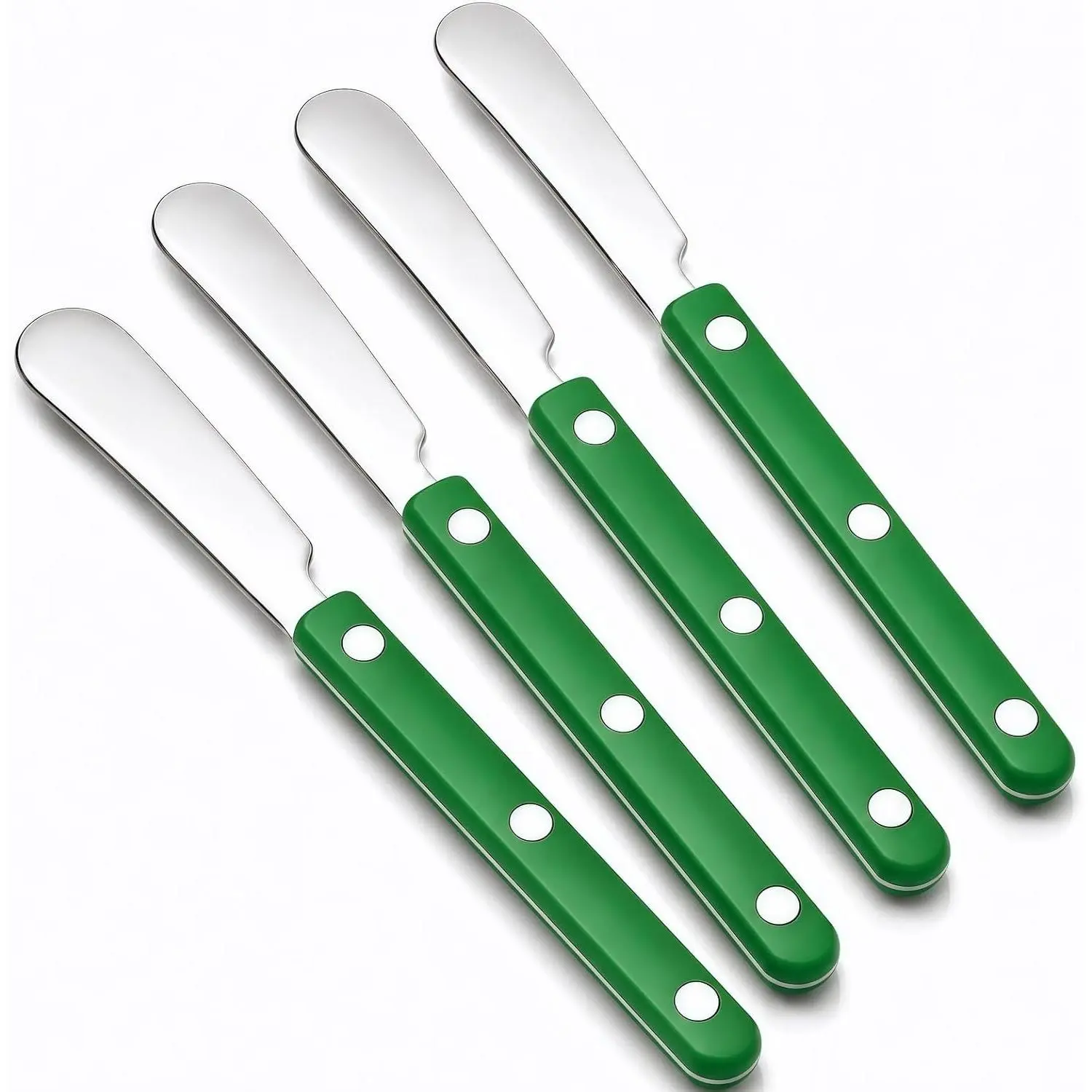4PCS 304 Stainless Steel Butter Knives Set, 6.3 Inch Cheese Spreaders with Ergonomic Handle, Suitable for Cheese, Butter & Jam, Green