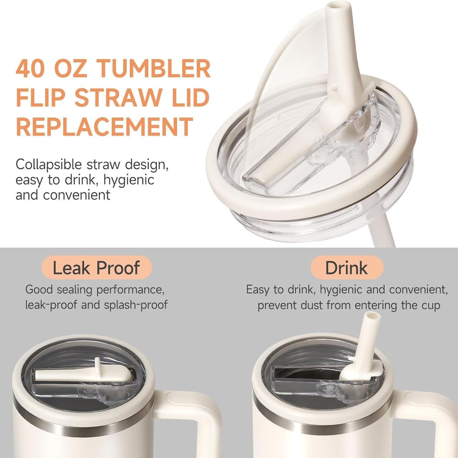 Tumbler Flip Straw Lid Replacement, 2 Counts Splash-Resistant Tumbler Lids with 2 Straws, Reusable Leak-Proof Covers for Stanley Cup Accessories