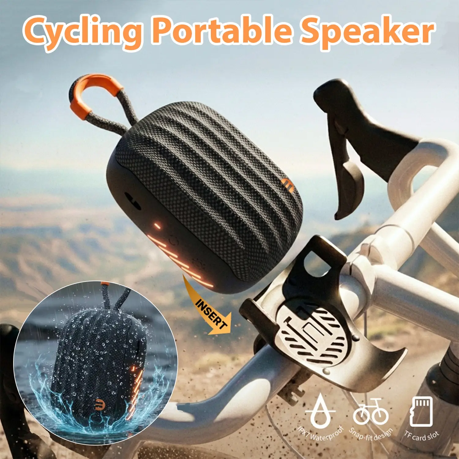 Portable Bluetooth-compatible Speaker, Wireless Bike Speaker, Ipx7 Waterproof, 2000mah Battery, Ideal for Hiking, Camping, Outdoor Activities