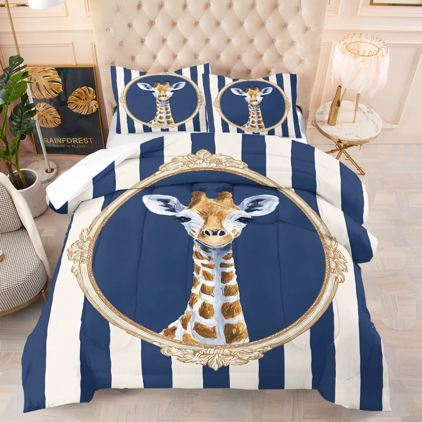 Giraffe printed pattern bedding set, including 1 blanket and 1 or 2 pillowcases without pillowcases, soft children's or adult bedroom decoration gift