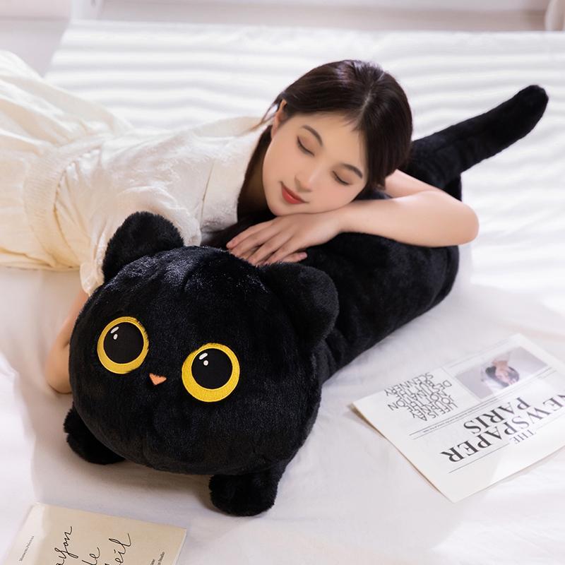50-90cm Cute Black Cat Plush Toy Doll Kawaii Big Cuddly Pillow Cushion Ins Black Cat Plush Toy Doll For Boy Girl Brithday Gifts