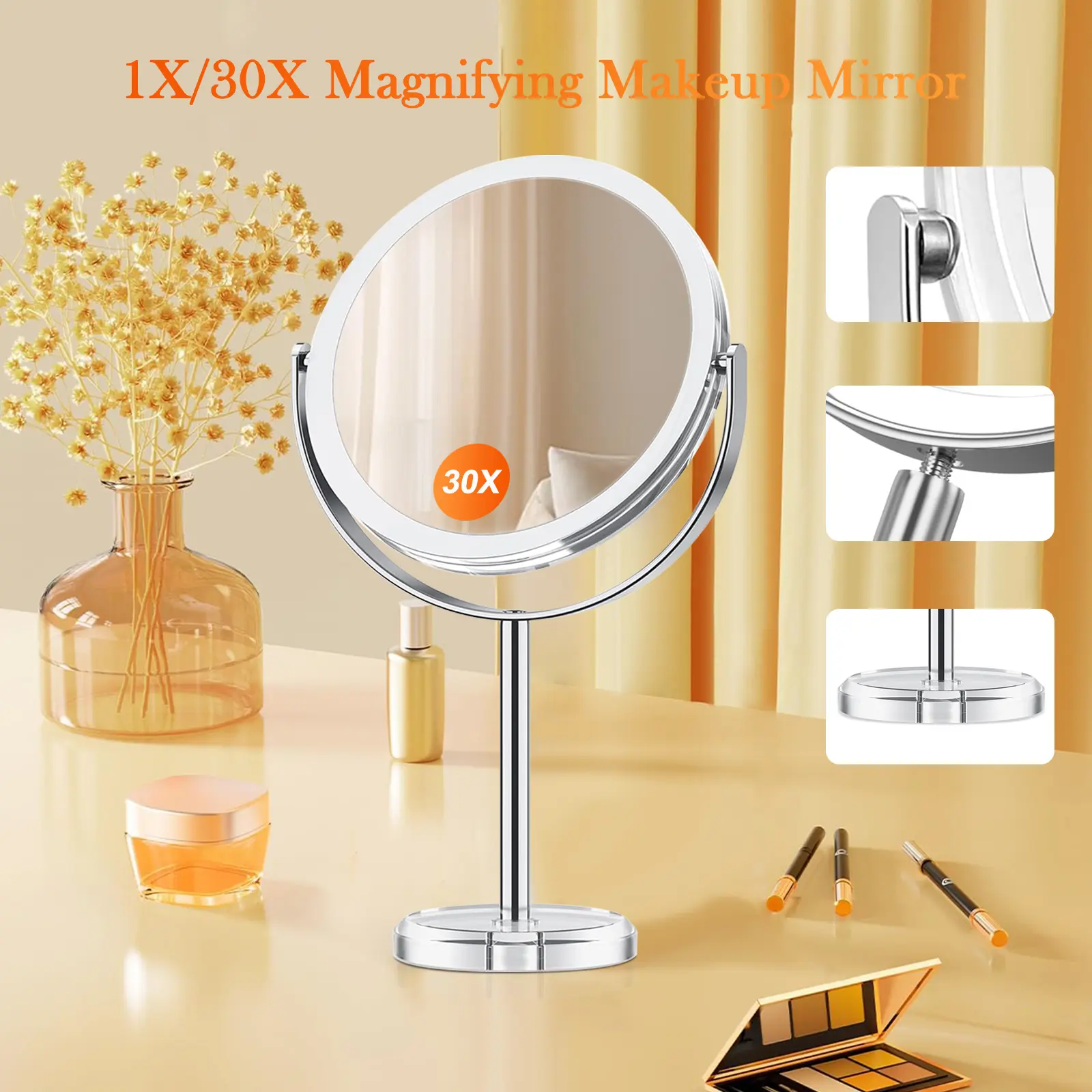 30x Magnifying Makeup Mirror with Stand, 1X/30X Magnification Double Sided 360 Degree Swivel, Portable Table Desk Counter top Magnifying Mirror, Tabletop Mirror for Bedroom or Dorm Room, Gifts for Teen Girls, Thanksgiving Gifts