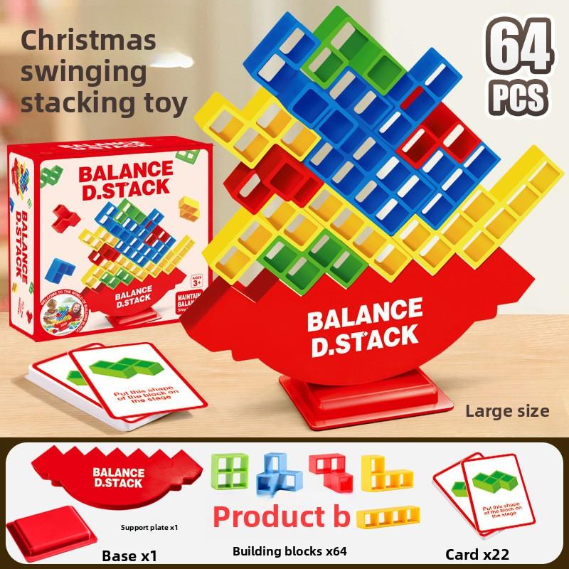 Balance Stacking Game, 64 Pcs Large Size Tetra Tower Stack Blocks, Family Board Game for Kids & Adults, Fun Party Favors for Birthday Christmas Halloween, Educational Toy to Improve Balance & Strategic Thinking, Durable Plastic Stacking Tower