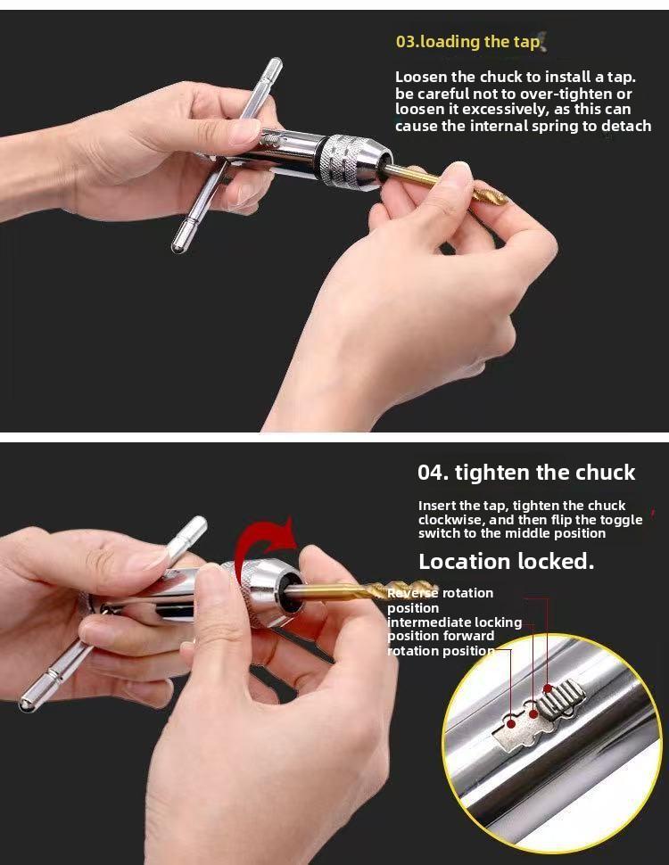 Hand Tap Wrench M3-M12 Adjustable Ratchet Tapping Handle T-Type Flat Wrench Manual Tapping Accessories