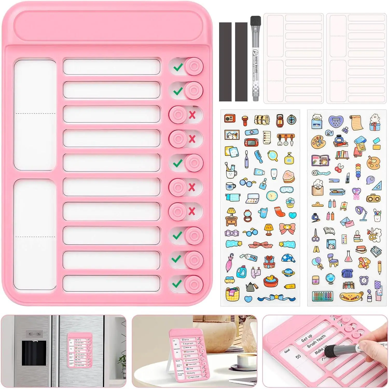 Dry Erase Chore Chart for ,  Checklist Board, My Chores Slider Chart  Board, Routine  Chart Schedule Board Task  for  Refrigerator, Wall, Desk ()