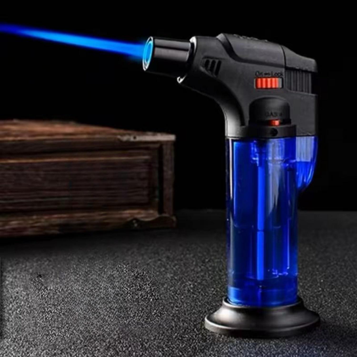 Torch Lighters Butane Refillable Lighter Single Jet Flame Powerful Windproof Torch Lighter with Safety Lock Multi Utility Mini Gas Lighter Blow Torch Lighters for Candle Fireplace Camping Grill BBQ Kitchen(No Fuel)