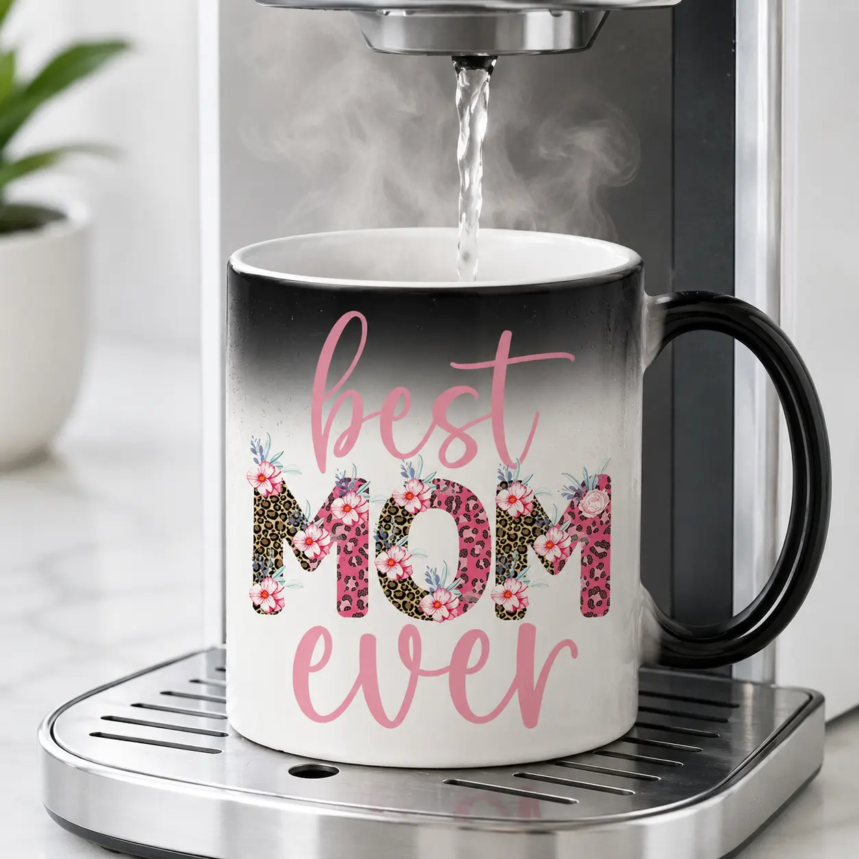 11oz Best Mom Ever Color Changing Mug, Heat Sensitive Ceramic Coffee Cup with Floral Leopard Print Design, Mother’s Day or Birthday Gift for Mom