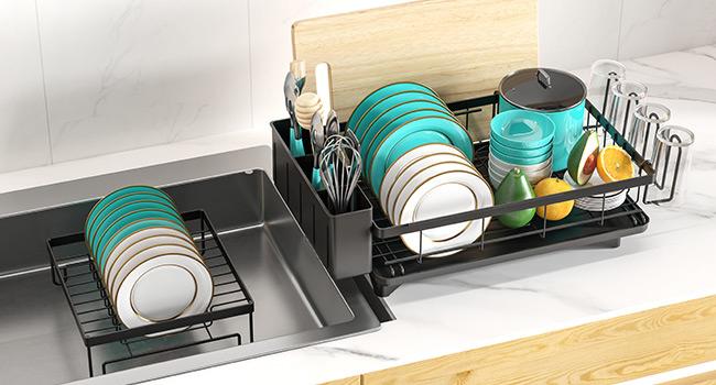 Dish Drying Rack Large Capacity 2 Tier Dish Drying Rack Multifunctional Rustproof Dish Racks for Counter with Large Utensil Holder, Cup Holder, Black Dish Drying Rack Large Capacity 2 Tier Dish Drying Rack Multifunctional Rustproof Dish Racks for Counter with Large Utensil Holder, Cup Holder, Black