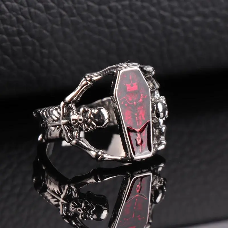 Men's Vampire Coffin Ring, Vintage Punk Goth Jewelry in Silver-Tone Stainless Steel, Cool Male Statement Piece for Parties, Cool Boy Gift