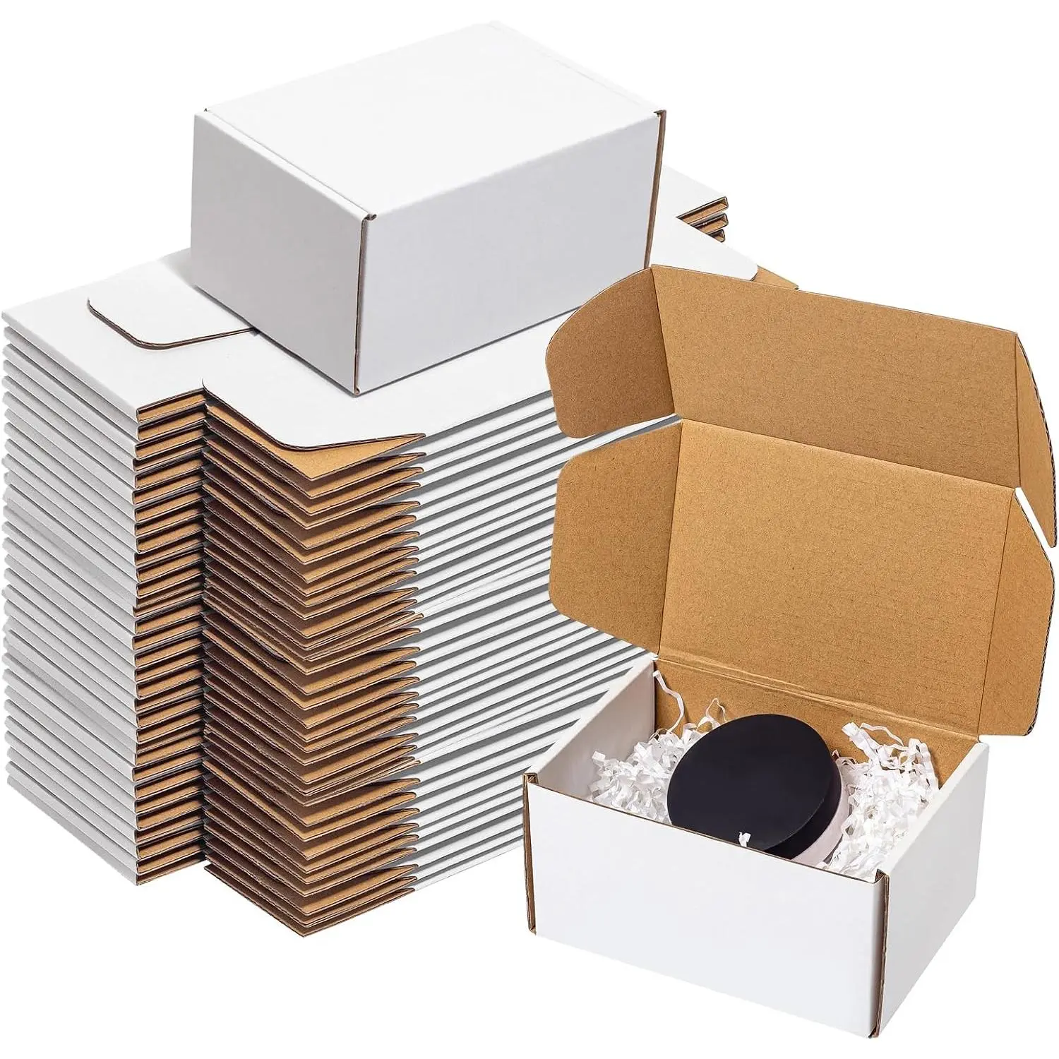 White 3-Layer Heavy-Duty Cardboard Shipping Boxes - 6x4x3in 60 Pack, Clean Look Customized Gift Boxes for Small Business Pet Supplies Literature Mailers