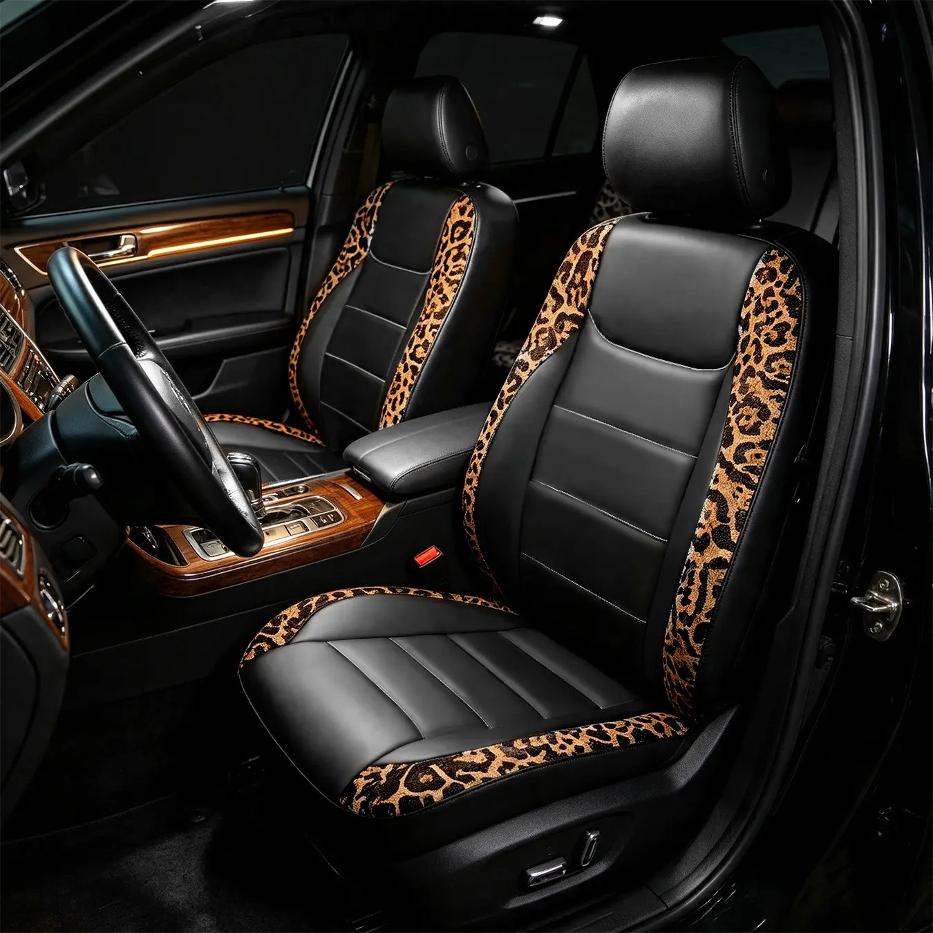 4/9 Piece Leopard Print & Camouflage PU Leather Car Seat Covers, Car Seat Protectors, Scratch-Resistant, Dustproof, Easy Install, Washable, Home & Travel Use