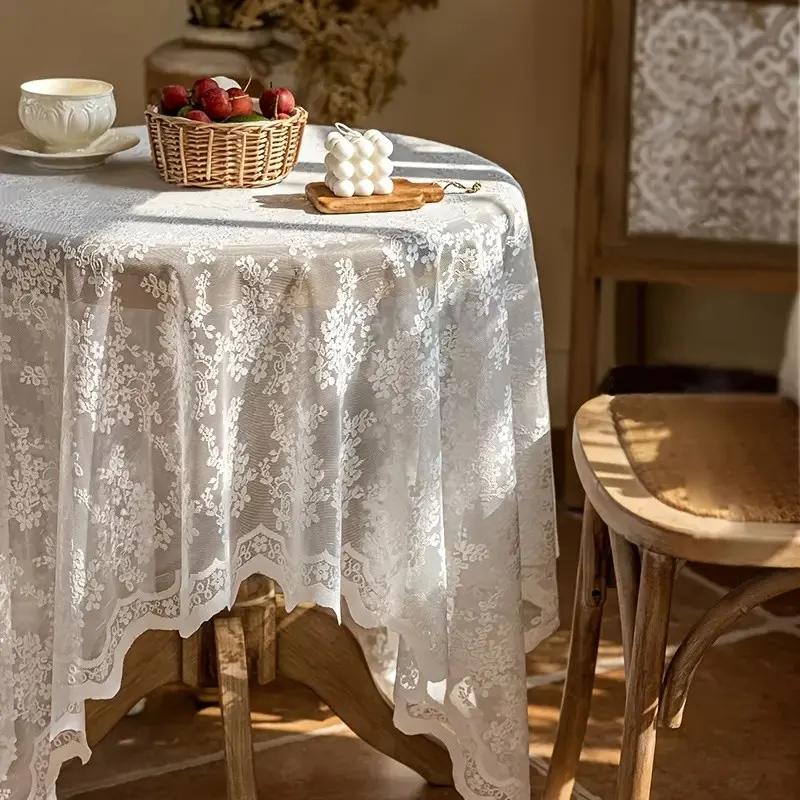 Single-piece French-Style Light Luxury White Lace Tablecloth, Rectangular Tablecloth for Dining Room Decoration, Suitable for Weddings, Parties, Holidays, Restaurants, Kitchen Dining Tables, Dressing Tables, and Coffee Table Decoration