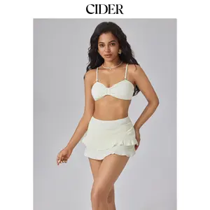 Cider Shaping Solid Ruffle Hem Bikini Set