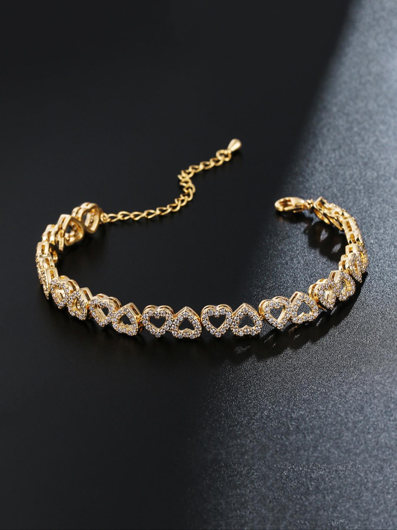 Women's Rhinestone Decorated Hollow Out Heart Design Cuff Bangle, Cuff Bangles Bracelets, Exquisite Minimalist Bangle, Jewelry As Gift, Matching Bracelet, for Fall, Heart Shaped Bracelet