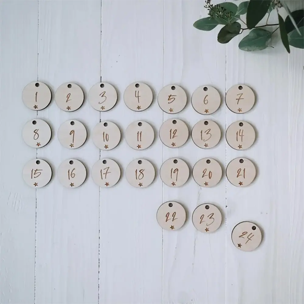 Advent Calendar Numbers Wood 1-24 Engraved Tags DIY Christmas Countdown Gift bags Advent stocking tags Kid boy girl Merry Xmas eve Holiday Decoration sign