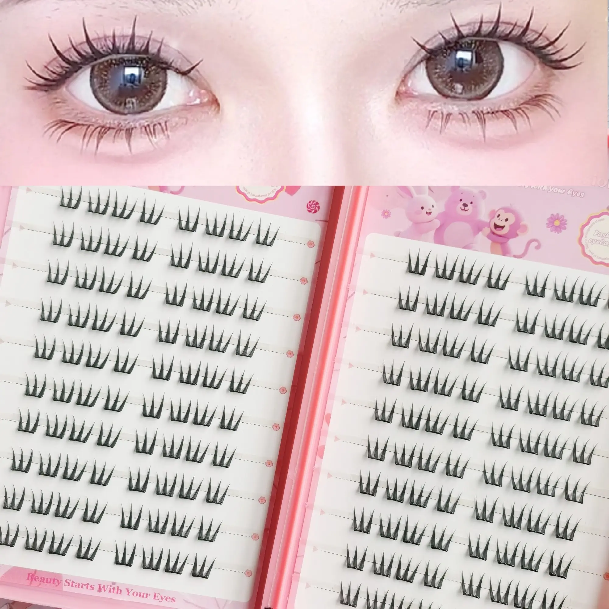 Directly Adhesive False Lashes, 160pcs Fluffy C Curl Lashes, Thick 0.07mm, Self-Adhesive, Perfect for Photos, Bold Look Essential