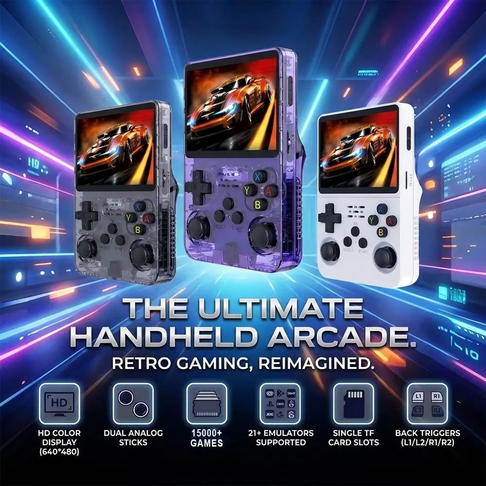 R36s Retro Handheld Video Game Console, Handheld Gaming Console, Arkos System 3.5 Inch IPS Screen, Classic Compact Portable Pocket Video Player, 128g Games Boy Gift