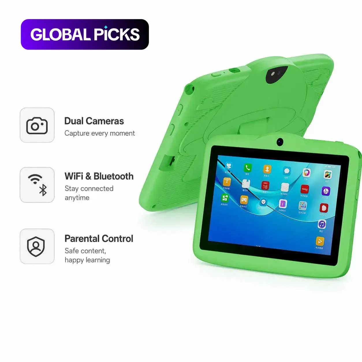 Bdf 7-Inch Kids Tablet, Android 13.0, 4GB RAM 64GB Storage, 1280x800 Display, Dual Cameras, WiFi, Bluetooth-compatible, Shockproof Case, Parental Control