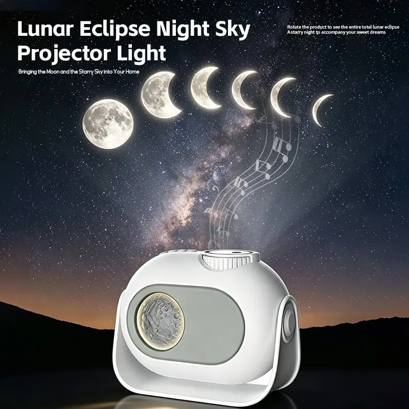 Lunar Eclipse Dynamic Ripple Light Projection Nightlight, Rotating Moon Phase Ocean Light Decor, Dreamy Soft Glow Bedroom Table Lamp