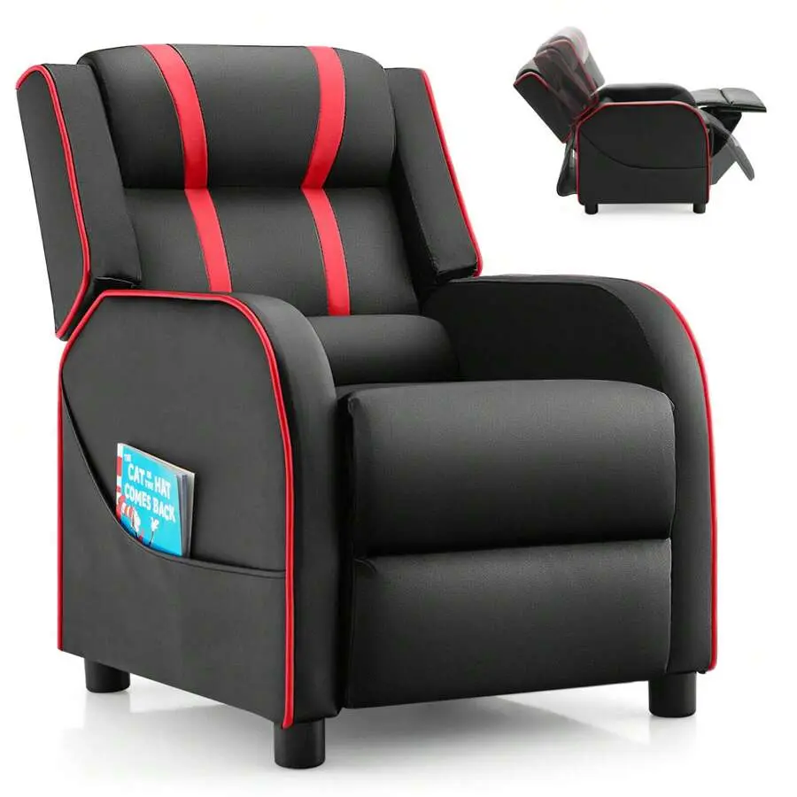 Kids Recliner Chair Ergonomic Leather Sofa Armchair W/Footrest Side Pocket