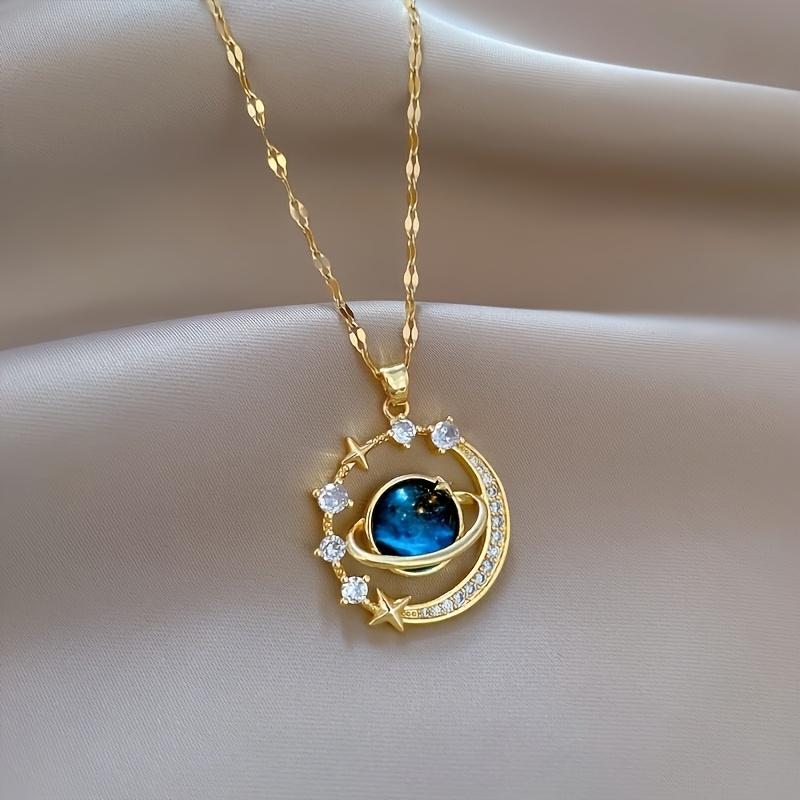 Elegant Blue Planet Pendant Necklace - Luxurious Starry Sky Design, Sparkling Accents, Suitable for New Year and Valentine's Day Gifts, Couple's Necklace, Teen Necklace