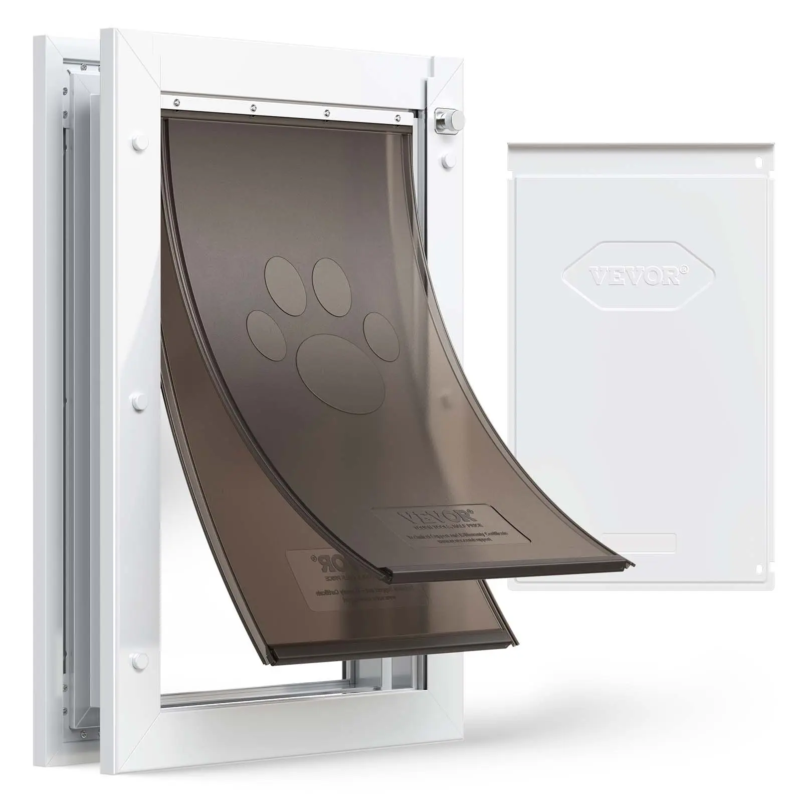 Pet Door, Large, with Double Magnetic Flaps and Metal Frame, Strong and Weatherproof Dog Door for Interior and Exterior Doors, Easy to Install, Easy In-and-Out Access for Doggies, White