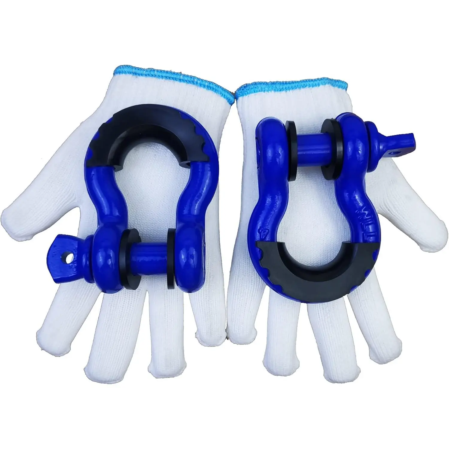 Shackles 3/4" D Ring Shackle with 7/8" Screw Pin 57000Ibs Break Strength D Ring Shackles with Shackle Isolator & Washers Kit with Gloves for Off Road Vehicle Recovery (Pack of 2) (Blue Black)