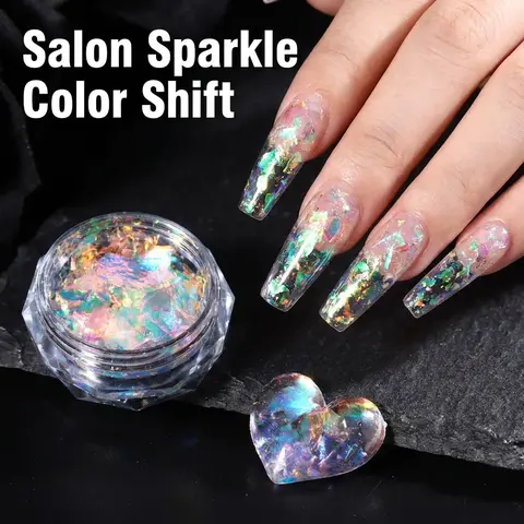 Rainbow Opal Nail Sequins, Shimmering Color Changing Film Material, Bright Transparent Dragon Scale Sparkles, DIY Nail Art Salon, Manicure Gift for Women, Iridescent Glitter, Nail Art Supplies, Nail Decoration