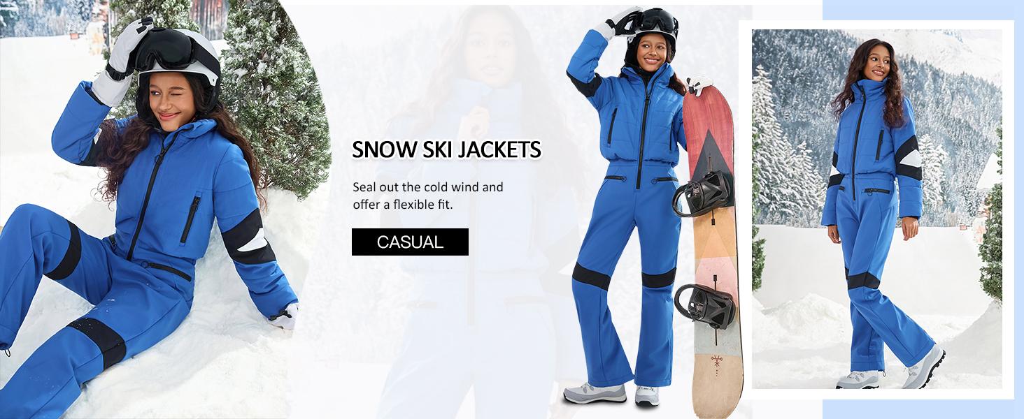 Yousify Womens Onesie Ski Suit Winter Outdoor Sports Warm Waterproof Snowsuit Color Block Jumpsuits Snow Jackets