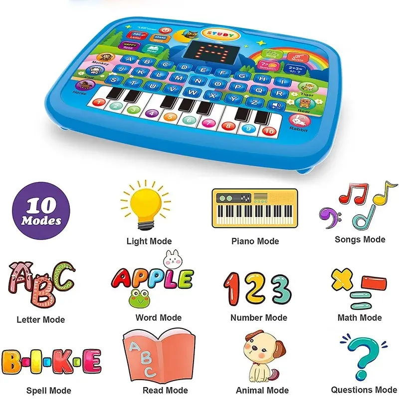 1PCS Kids’ Education Tablet Toy, Age 3+ Literacy Math Music Learning, Doubles as Electronic Keyboard, Birthday Christmas Gift